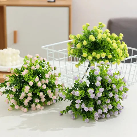 Bouquet de Fleurs Artificielles Eucalyptus Camélia et Gypsophile Plantes Faisant Faux en Plastique pour Décor de Table de Salle à Manger