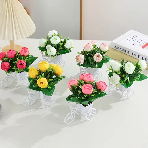 Fleurs Artificielles Plantes En Pot De Pâquerettes En Soie Avec Pot De Fleurs En Plastique Blanc Décor De Table De Salon À La Maison