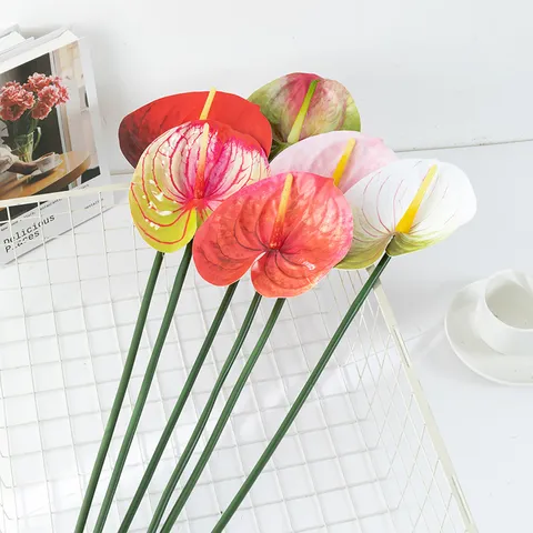 Fleur d'Anthurium Artificielle Tige Unique Plante Fausse en Plastique pour Fond de Mariage Décoration Intérieure Accessoires de Photographie