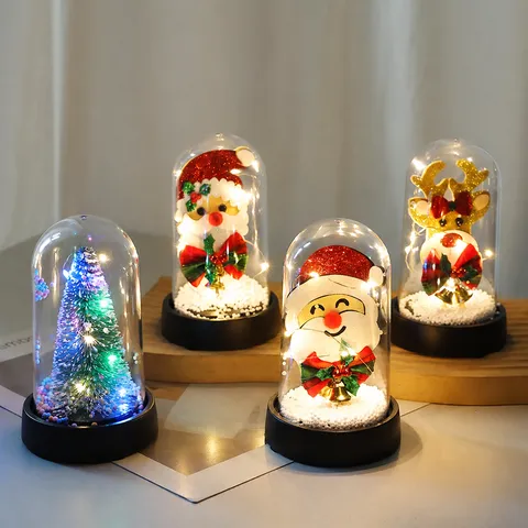 Couvercle en Verre Acrylique Veilleuse LED de Noël Ornement de Bureau Elche Père Noël Arbre Décoration de Maison Festive Cadeau