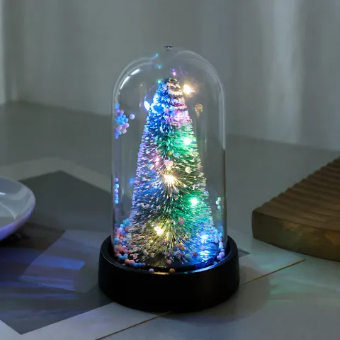 Couvercle en Verre Acrylique Veilleuse LED de Noël Ornement de Bureau Elche Père Noël Arbre Décoration de Maison Festive Cadeau