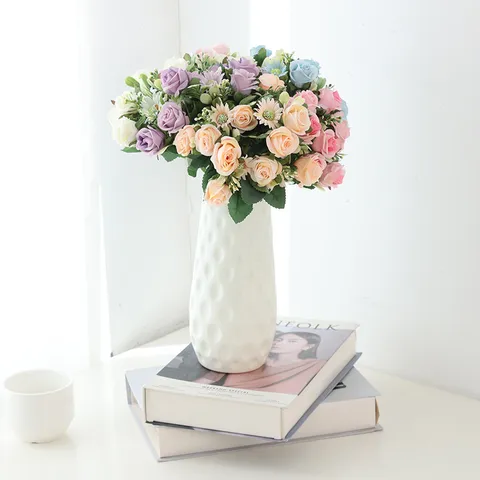 Bouquet de Fleurs de Rose en Soie Artificielle Fausses Fleurs pour Clôture Extérieure Boîte à Fleurs Mariage Décoration de Maison