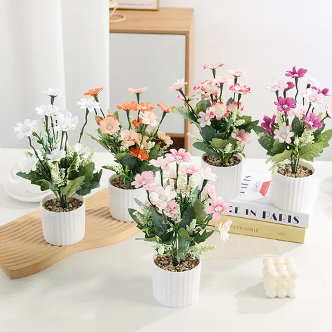 Artificial Potted Silk Flower Bonsai Artificial Plant With Pot Home Office Table Decor Creative Ornament