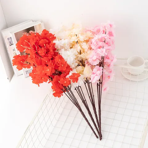Branches de Fleurs en Soie de Cerisier Artificiel Fausse Plante à 5 Fourches pour Décoration de Table à Manger Maison Fête Mariage