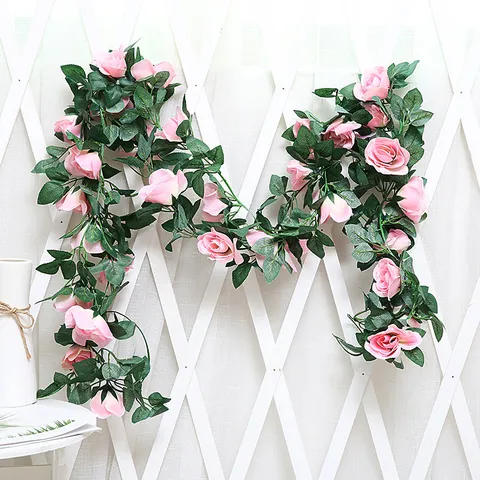 Guirlande de Fleurs de Roses Artificielles Guirlande de Roses en Soie Plante Suspendue Pour Mariage Maison Hôtel Fête Décoration Murale Intérieure