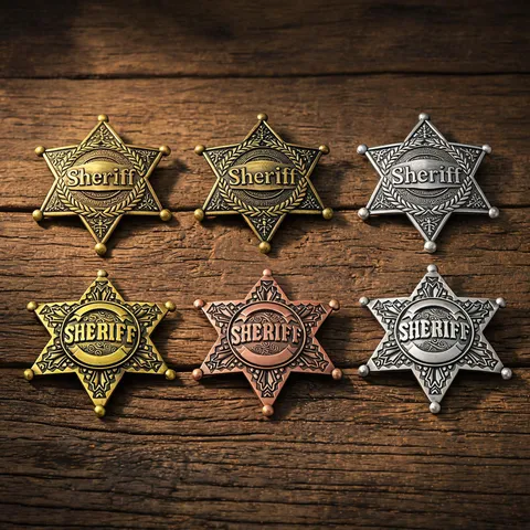 Vintage Alloy Western Sheriff Badge Brooch Pin Retro Electroplated Metal Star Shield Jewelry Decoration For Uniform Party Unisex Costume