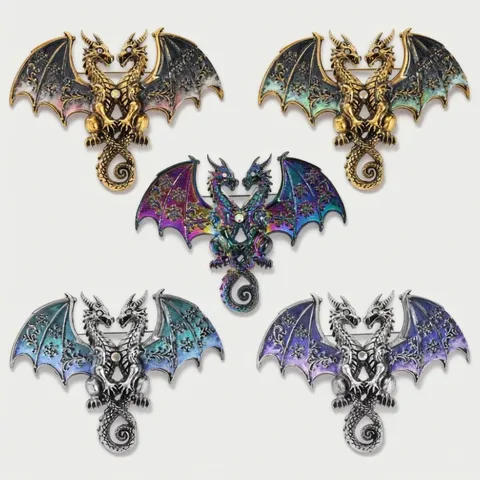Vintage Gothic Double Headed Dragon Brooch Pin For Suit Coat Enamel Rhinestone Animal Badge Heavy Industry Mythical Creature Lapel Pins Women Men Jewelry Accessory