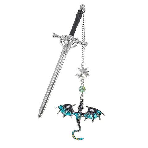 Retro Alloy Sword Weapon Design Metal Bookmark With Winged Dragon Pendant Rhinestone Inlaid Star Charm Student Reading Book Accessories Gift