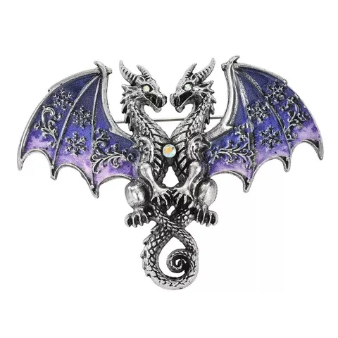 Vintage Gothic Double Headed Dragon Brooch Pin For Suit Coat Enamel Rhinestone Animal Badge Heavy Industry Mythical Creature Lapel Pins Women Men Jewelry Accessory