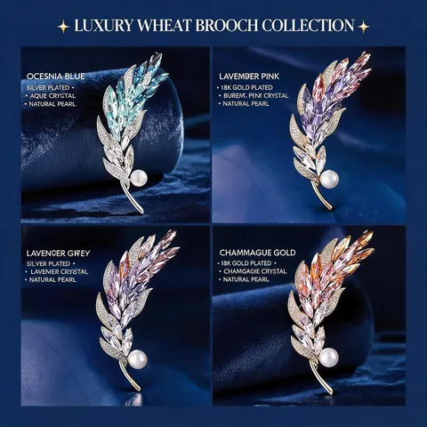 Luxus Zinklegierung Kristall Weizenähre Brosche Damen Elegant Strass Blatt Pflanze Pin Zwei Verwendungszwecke Schmuck Geschenk