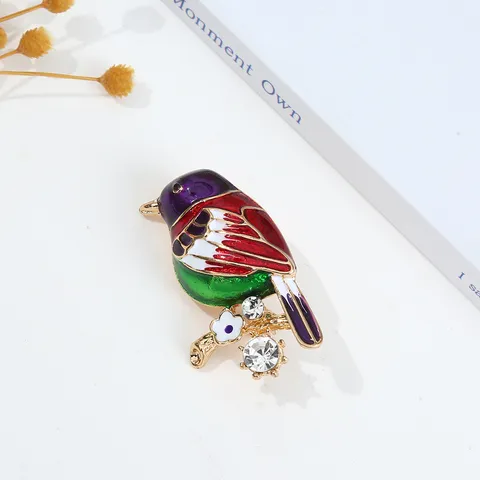 Chinese Style Lucky Magpie Brooch For Women Exquisite Enamel Bird Pin With Rhinestone Flower Accessory For Coat Jewelry