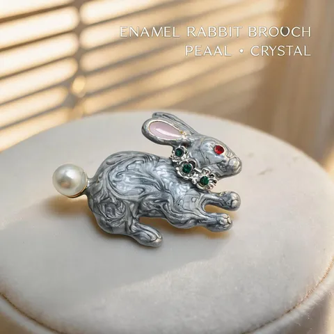 Broche de Conejo de Esmalte Vintage para Mujer Lindo Pascua Perla Artificial Diamantes de Imitación Broches de Aleación Joyería Regalo
