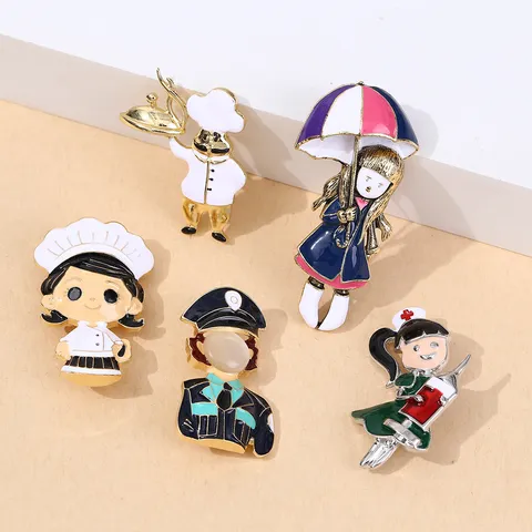 Cute Cartoon Figure Alloy Enamel Brooch Badge For Clothes Bag Rhinestone Accents Creative Character Lapel Pin Jewelry Gift