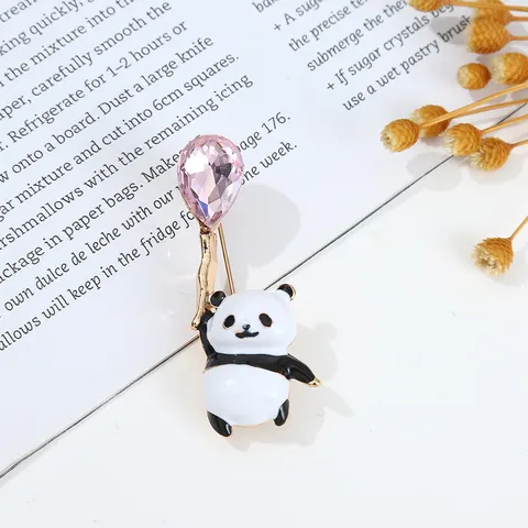 Cute Panda Balloon Brooch Rhinestone Alloy Oil Drop Pin Cartoon Animal Badge Clothing Jewelry Accessories For Women Men Gift