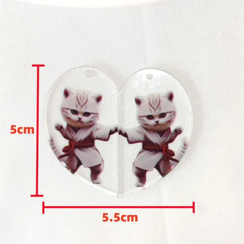 Cartoon Cat Acrylic Printed DIY Keychain Accessories Heart Split Clear Keychain Charm Pendant Handcraft Materials Wholesale