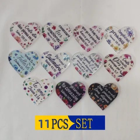 Spanish Bible Verse Heart Acrylic Keychain Accessories Floral Print DIY Jewelry Pendant Charm Religious Slogan Bag Decoration