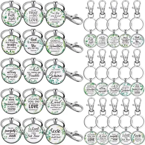 Christian Bible Verse Keychain Inspirational Religious Quotes Glass Dome Zinc Alloy Key Ring Pendant Gifts For Women Men