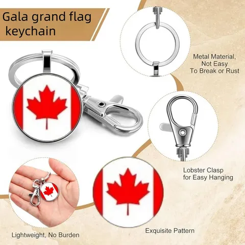 Canada Flag Maple Leaf Keychain Time Gem Zinc Alloy Glass Pendant Lobster Clasp Key Ring Fashion Bag Charm Jewelry Gift