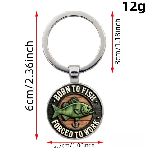Vintage Fishing Lovers Keychain Pendant Time Gem Glass Cabochon Fish Pattern Alloy Keyring Marine Style Hanging Jewelry Gift