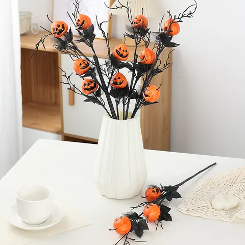 Artificial Pumpkin Halloween Decor Fake Maple Leaf Berry Vine Velvet Pumpkin Props Fall Harvest Home Party Decoration