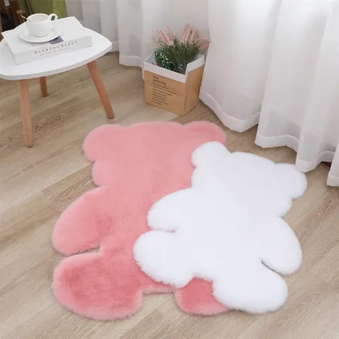 Schattige Berenvormige Pluche Tapijt Zachte Pluizige Cartoon Vloermat Voor Slaapkamer Kinderkamer Bedside Tapijt Huisdecoratie
