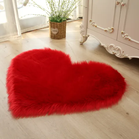 Hartvormig Lang Pluche Tapijt Imitatie Wol Pluizig Vloerkleed Antislip Mat Voor Slaapkamer Woonkamer Woondecoratie
