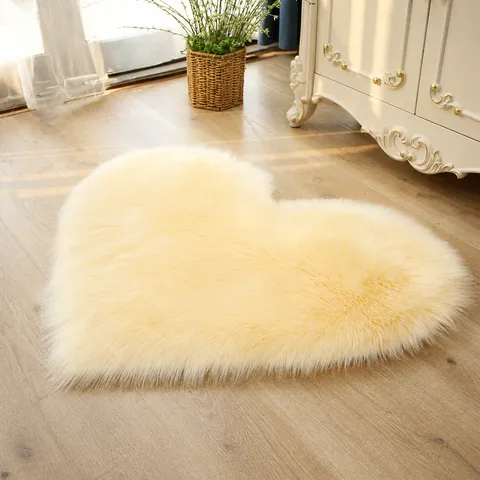 Hartvormig Lang Pluche Tapijt Imitatie Wol Pluizig Vloerkleed Antislip Mat Voor Slaapkamer Woonkamer Woondecoratie