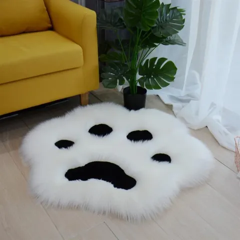 Schattige Kattenpoot Vormige Lange Pluche Tapijt Zachte Pluizige Vloermat Cartoon Vloerkleed Voor Slaapkamer