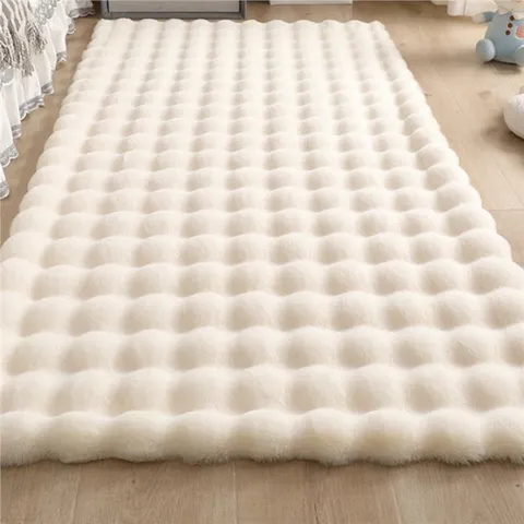 Modern Minimalist Solid Color Bubble Plush Fluffy Carpet Soft Polyester Area Rug For Bedroom Living Room Bedside Floor Mat