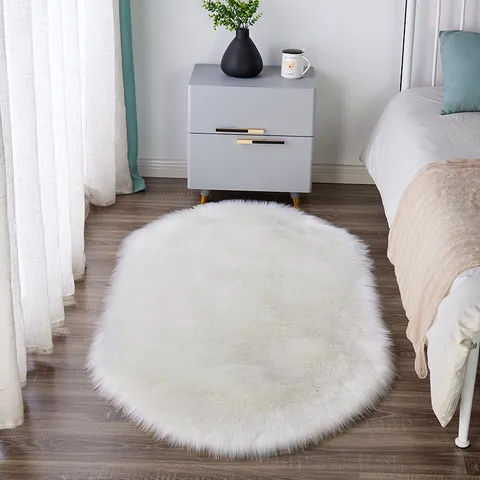 Pluche Ovale Vloerkleed Zacht Acrylvezel Shaggy Bedtijd Tapijt Antislip Vloermat Voor Slaapkamer Woonkamer Huisdecoratie
