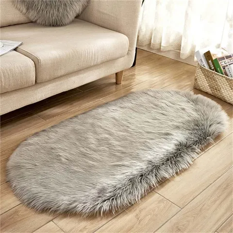 Kunstwol Pluizig Ovaal Vloerkleed Modern Minimalistisch Effen Kleur Woonkamer Slaapkamer Bedmat