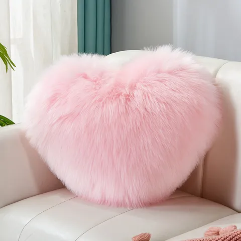 Nordico Lana Sintetica Cuscino a Forma di Cuore Soffice Peluche Divano Cuscino Letto Camera da Letto Decorazione Cuscino Morbido