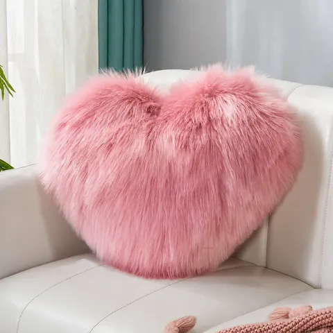 Nordico Lana Sintetica Cuscino a Forma di Cuore Soffice Peluche Divano Cuscino Letto Camera da Letto Decorazione Cuscino Morbido