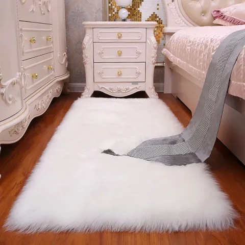 Faux Wool Fur Area Rug Soft Fluffy Carpet Modern Solid Color Living Room Bedroom Floor Mat Bedside Mat Home Decor