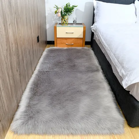 Faux Wool Fur Area Rug Soft Fluffy Carpet Modern Solid Color Living Room Bedroom Floor Mat Bedside Mat Home Decor