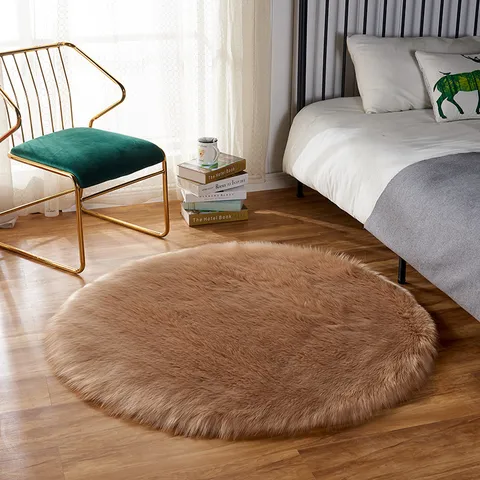 Pluizig Kunstwollen Rond Vloerkleed Zacht Shaggy Pluche Tapijt Voor Slaapkamer Woonkamer Modern Minimalistische Vloermat Woondecoratie