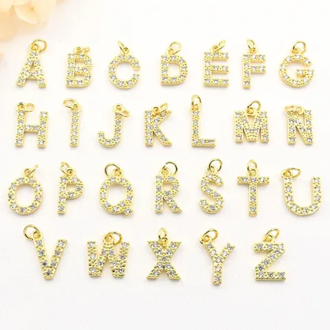 18K Verguld Koper Micro Ingelegde Strass Engels Letter Hanger DIY Ketting Bedel Sieraden Accessoires