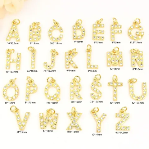 18K Verguld Koper Micro Ingelegde Strass Engels Letter Hanger DIY Ketting Bedel Sieraden Accessoires
