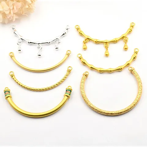 Antiek Goud Gebogen Buis Bamboe Gewricht Semi Armband DIY Gevlochten Armband Sieraden Maken Accessoires Chinese Stijl Vondsten