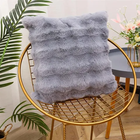 Pluche Nep Konijnenbont Kussensloop Zachte Pluche Sierkussenhoes Effen Kleur Luxe Kussenhoes Voor Bank Slaapkamer