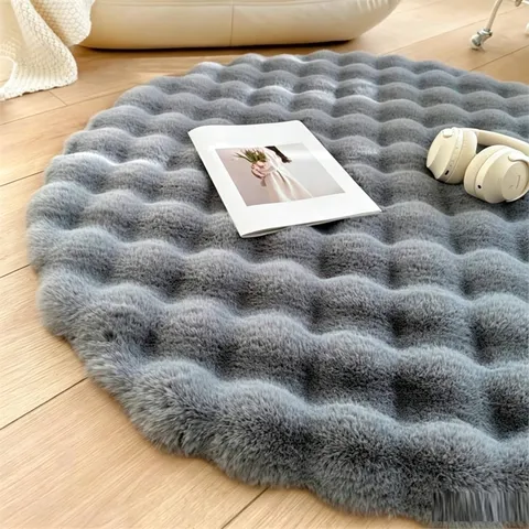Pluche Ronde Vloerkleed Konijnenpluche Modern Minimalistisch Bubbeltjesfleece Tapijt Voor Woonkamer Slaapkamer