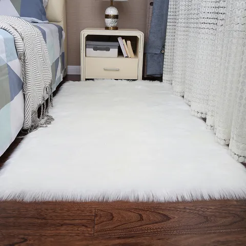 Imitatie Wol Tapijt Modern Minimalistisch Shaggy Woonkamer Tapijt Slaapkamer Bedside Tapijt Verdikte Effen Kleur Vloermat