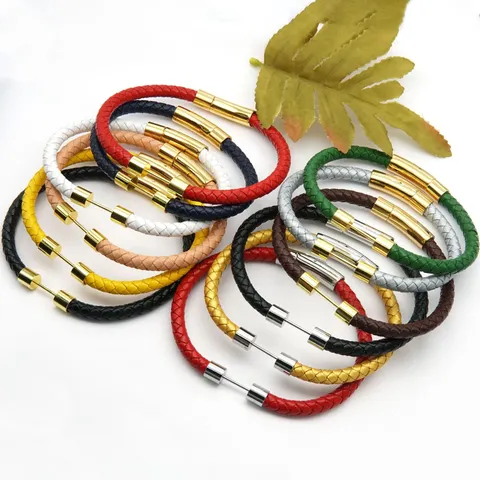 Roestvrij Staal Lederen Gevlochten Armband Mode Magnetische Gesp Paar Hand Touw Charm Sieraden Cadeau