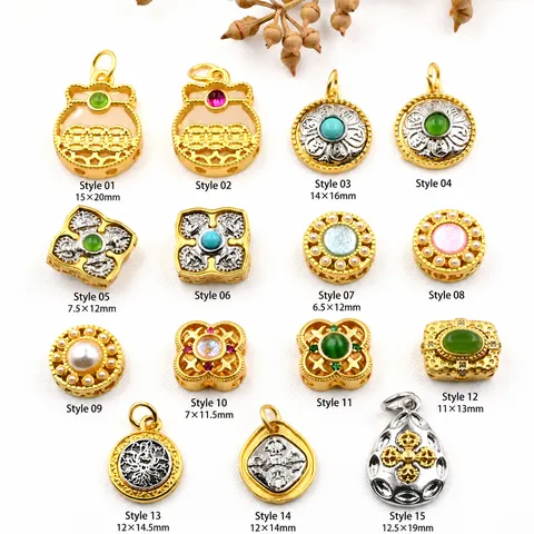 Antiek Goud Messing DIY Sieraden Maken Accessoires Gesneden Ingelegde Steen Losse Kralen Hangers Bedels Voor Ambacht