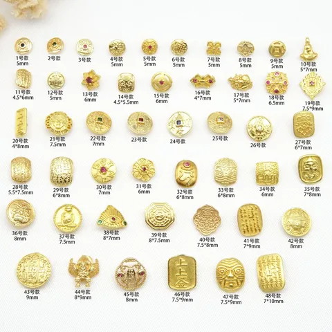 Antiker Stil Kupfer Strass Nagelkunst Charms DIY Metal Flachrücken Patch Buddha Münze Dekorative Schmuckzubehör