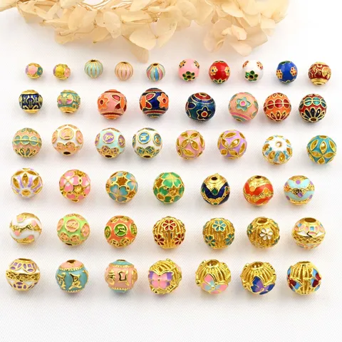 18K Verguld Geëmailleerd Druppel Olie Ronde Afstandsperlen Holle Bal Mantra Losse Kralen DIY Sieraden Maken Bevindingen
