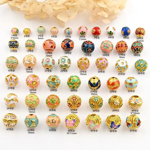 18K Verguld Geëmailleerd Druppel Olie Ronde Afstandsperlen Holle Bal Mantra Losse Kralen DIY Sieraden Maken Bevindingen
