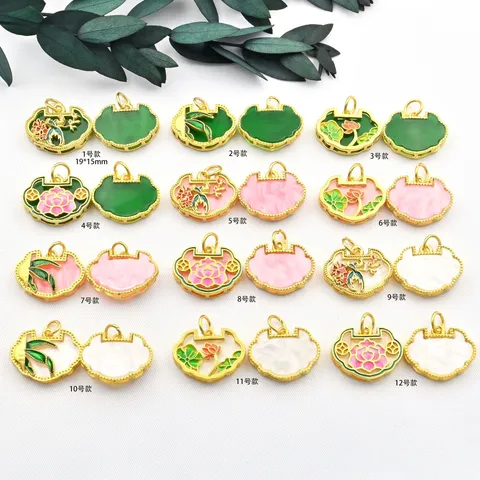 Ancient Style Chinese Ruyi Lock Pendant Copper Enamel Imitation Jade DIY Bracelet Necklace Jewelry Accessories