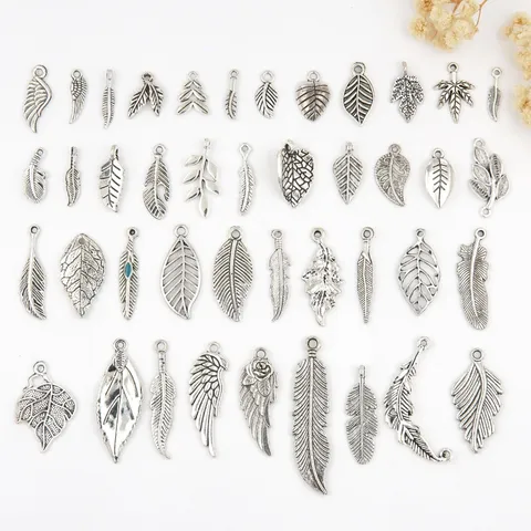 Vintage Antiek Zilver Zinklegering Blad Veer Vleugel Hangers DIY Bedels Voor Armband Ketting Sieraden Maken Ambacht