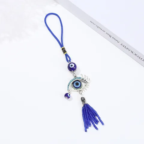 Ornamento Sospeso Turco Malocchio Blu Mano di Fatima Albero della Vita Decorazione Parete Lega Strass Portachiavi Auto Accessorio